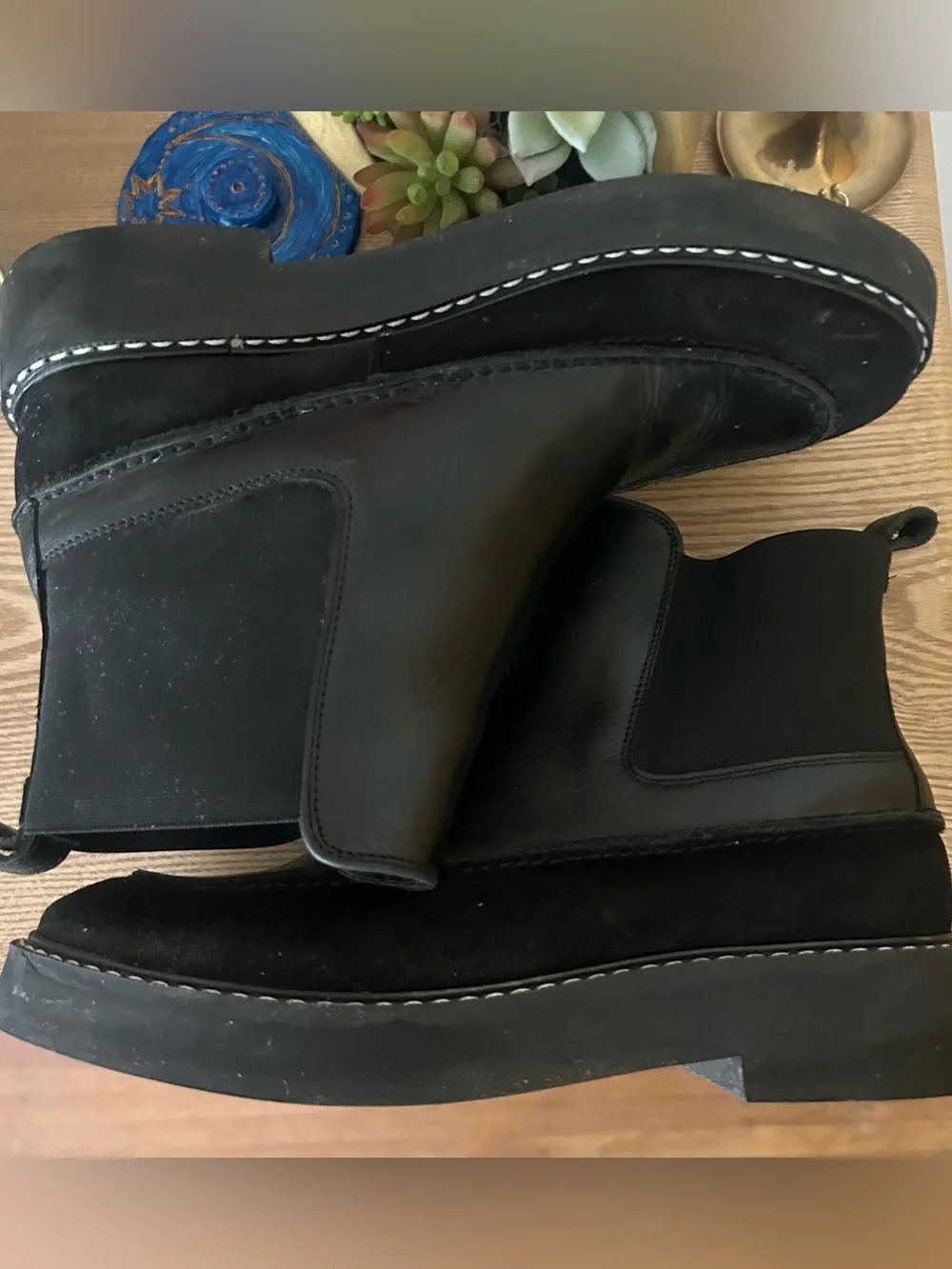 & Other Stories Chunky Platform Chelsea Boots Leather Ankle Booties Black Size 8